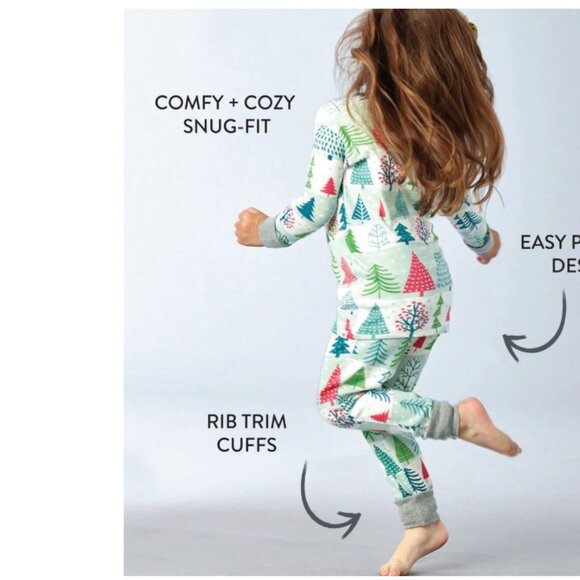 NWT Winter Forest Christmas Pajama Set – Soft Kids Holiday Sleepwear Pinetrees - Picture 6 of 6